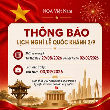 THÔNG BÁO LỊCH NGHỈ LỄ QUỐC KHÁNH 02/09/2026